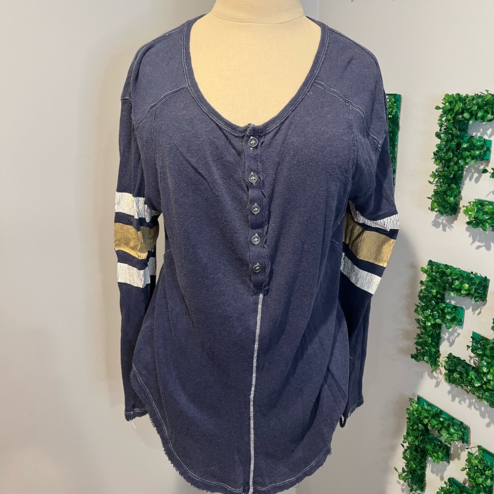 BLUE VARSITY STYLE FREE PEOPE LONG SLEEVE
